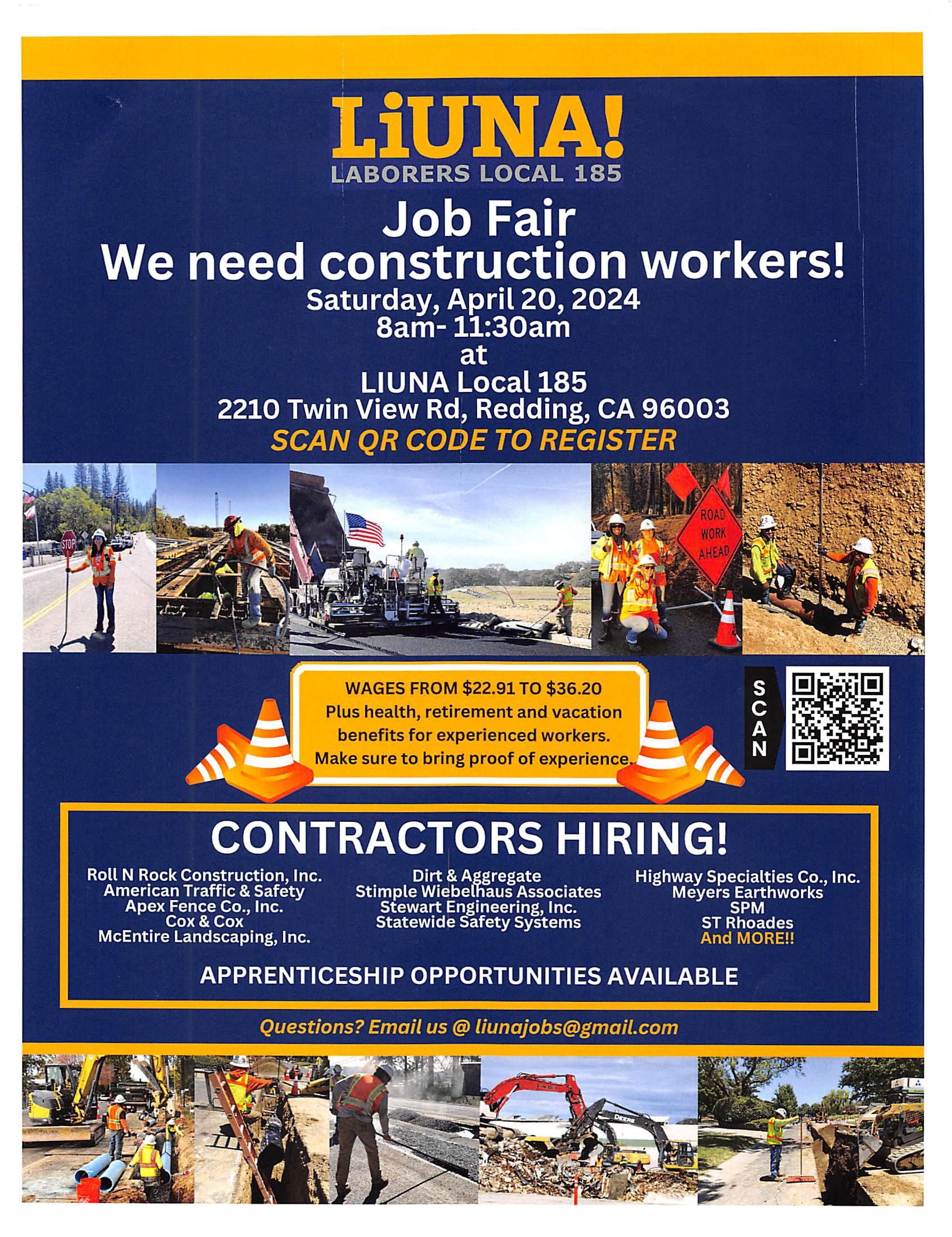 Laborers Local 185 Redding Job Fair April 20 2024