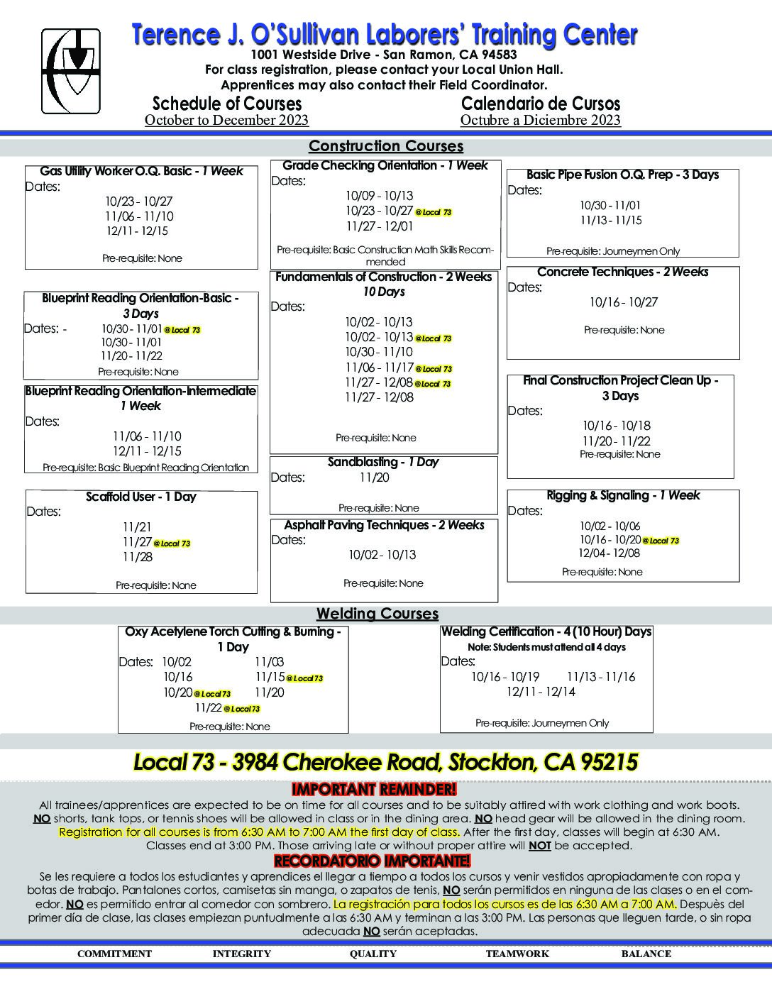 Laborers Local 185 Oct Dec Training Sch Pdf